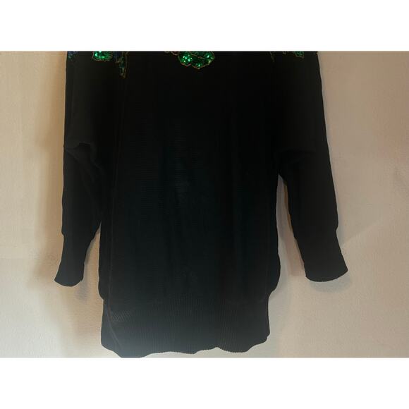 Vintage B.I.B S.M.L Sport Black Sweater Embroidered-Beaded Floral Design - Picture 5 of 14